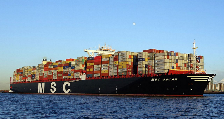 Container ship MSC Oscar, first visit in Rotterdam, 3-3-2015