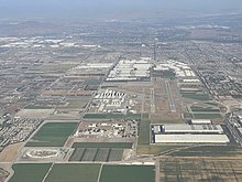 An aerial view of Chino Airport and its immediate surroundings.